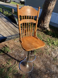 vintage oak Bar/counter height adjustable swivel chair