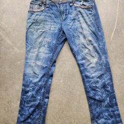 Rock Revival Jeans Men’s 36 Distressed Wash Embroidered Pocket Denim