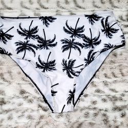 NEW High Waist Black and White Palm Tree Bikini Bottom