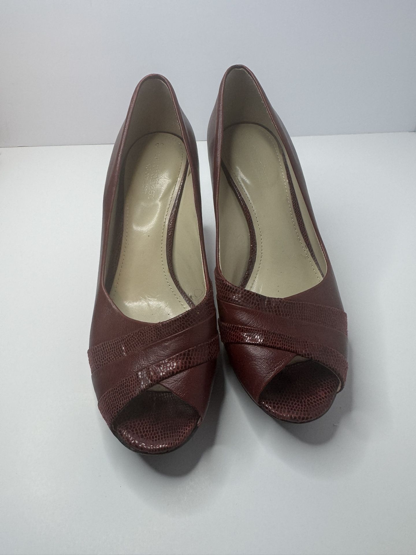 Naturalizer 'Denyse'Burgundy Leather Peep Toe Heels Size 9M 
