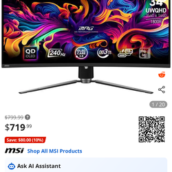 Msi 3440x1440 ultrawide Pc Gaming monitor 240hz