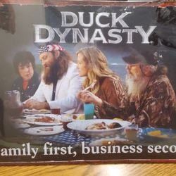 SET OF 2 NEW DUCK DINASTY" WORK HARD ,NAP HARD & FAMILY FIRST, BUSINESS SECOND " METAL TIN POSTERS 17"X12" INCHES EACH