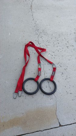 Gymnastic Rings with Red Straps and Carabiners