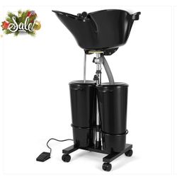 Portable Shampoo Bowl with 2 Water Tanks/Electric Pump Plastic Shampoo Basin Deep Sink Adjustable Height Hair Washing Sink with Drain Hose