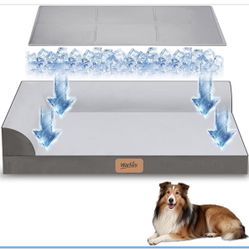 New-Cooling Dog Bed for Large Dogs, Orthopedic Dog Bed with Cooling Gel Mat, Removable Washable Cover, Waterproof Lining, Non-Slip Bottom, Summer Pet 