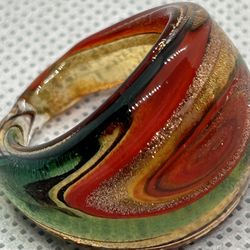 Beautiful Acrylic Ring w/ Amber, Gold & Green Tones 