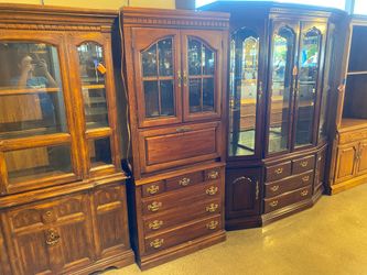 Wooden Desk and Display Cabinet Combo