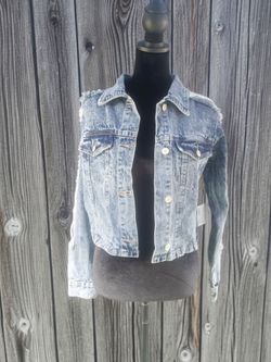 Cropped Distressed Denim Jacket