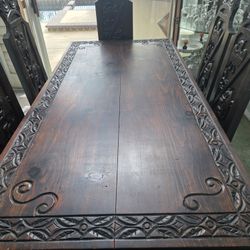 Unique Hand Carved Wood Dining Table And 6 Chairs