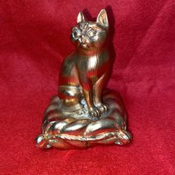 Vintage 4.5 Inch x 3 Inch Copper Plated Alabaster Greek Cat Statue Imported From Greece (4 available)