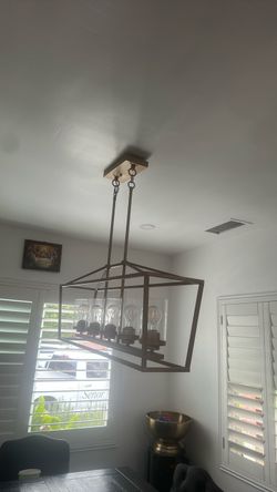 5 Light Gold Mid-Century Modern Linear Chandelier Clear Glass