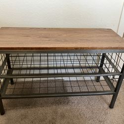 Wood and metal shoe rack bench