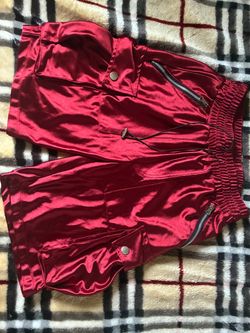 Red satin shorts