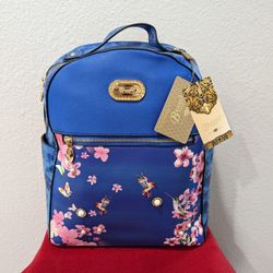 Brangio Italy Hummingbird Bloom Crystal  Scratch & Stain Resistant Backpack Blue Vegan Leather 