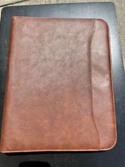Portfolio Binder Padfolio Brown Vegan Leather 3-Ring Zippered Organizer
