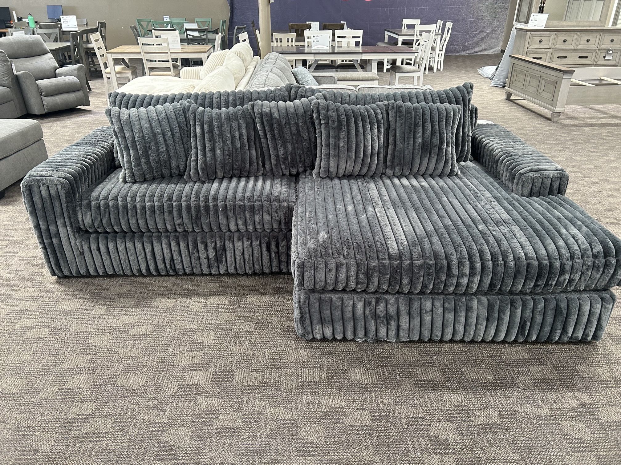 Big Soft Grey Corduroy Sectional Couch
