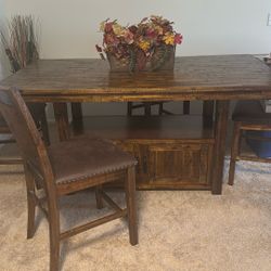 Rustic Wood Dining Table And Chairs With Two End Tables