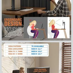 Single LCD Computer Monitor Free-Standing Desk Stand Mount Riser for 13 inch to 32 inch screen with Swivel, Height Adjustable, Rotation, Vesa Base 