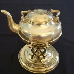 Rare & Vtg Brass Kettle (1 qt) With Stand & Oil/Kerosene Burner