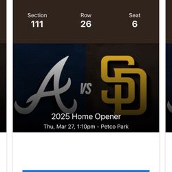 Padres opening Day Tickets Section 111 GREAT SEATS