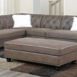 Brand New Brown Leather Retro Style Sectional Sofa (Ottoman Sold Separately)