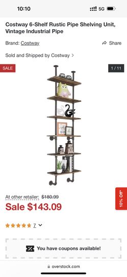 Costway 6-Shelf Rustic Pipe Shelving Unit, Vintage Industrial Pipe