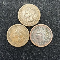 Set of 1883 to 1885 Indian Head Cents -- LOW COST BETTER DATE COINS! —SHIPPING AVAILABLE!!