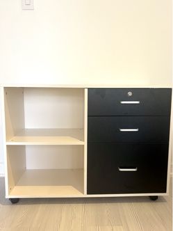 Rolling Printer Stand / File Cabinet – 3 Drawers + 2 Shelves + Lock