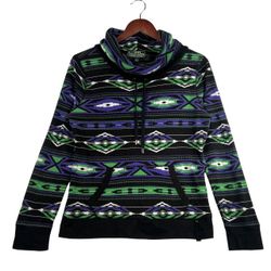 LRL Ralph Lauren Thermal Top Womens  Long Sleeve Cowl Collar Aztec Sz Medium 