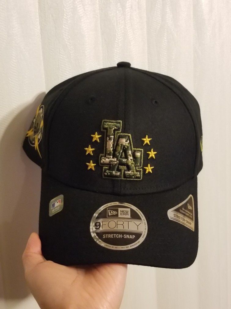 Men's New Era 9FORTY Los Angeles Dodgers Armed Forces Day Black Stretch-Snap Adjustable Hat