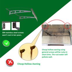 DA4734W Series Door Window Awning Made of 0.137 Inch Thick Crystal Solid Polycarbonate Sheet and Aluminum Alloy with Valance in size of 47 Wide x 34 D