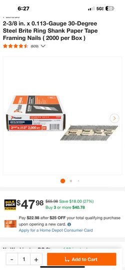 2-3/8 in. x 0.113-Gauge 30-Degree Steel Brite Ring Shank Paper Tape Framing Nails ( 2000 per Box )