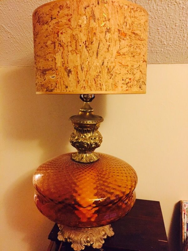 Antique Amber Glass Lamp Shade Designs Upcycled Vintage Amber Glass Lamp With Cork Shade For In