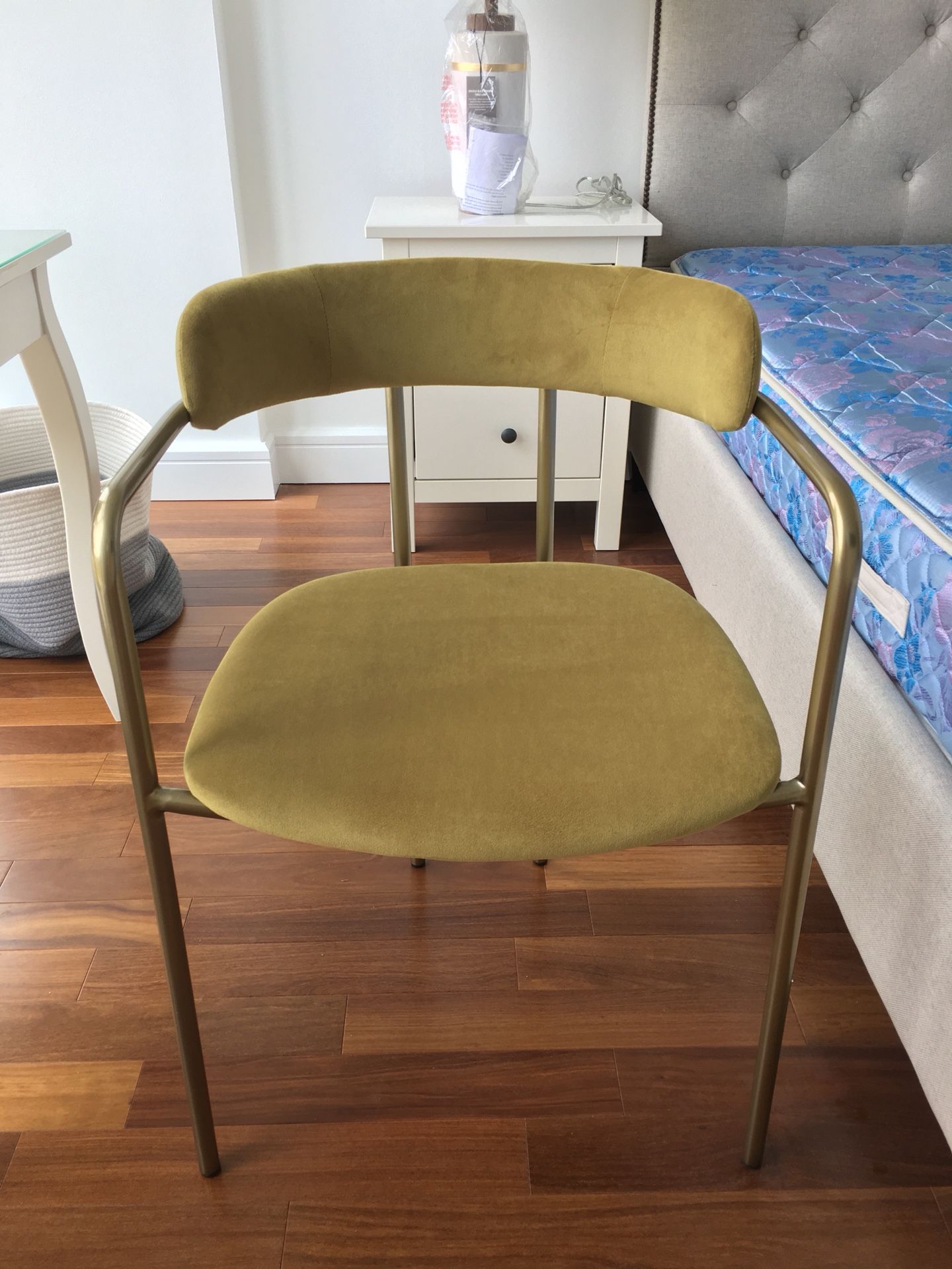 West Elm Lenox Dining Chair, Velvet, Wasabi, Light Broze