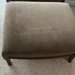 Vintage Wood Accent Chair with Ottoman – Solid Wood Frame