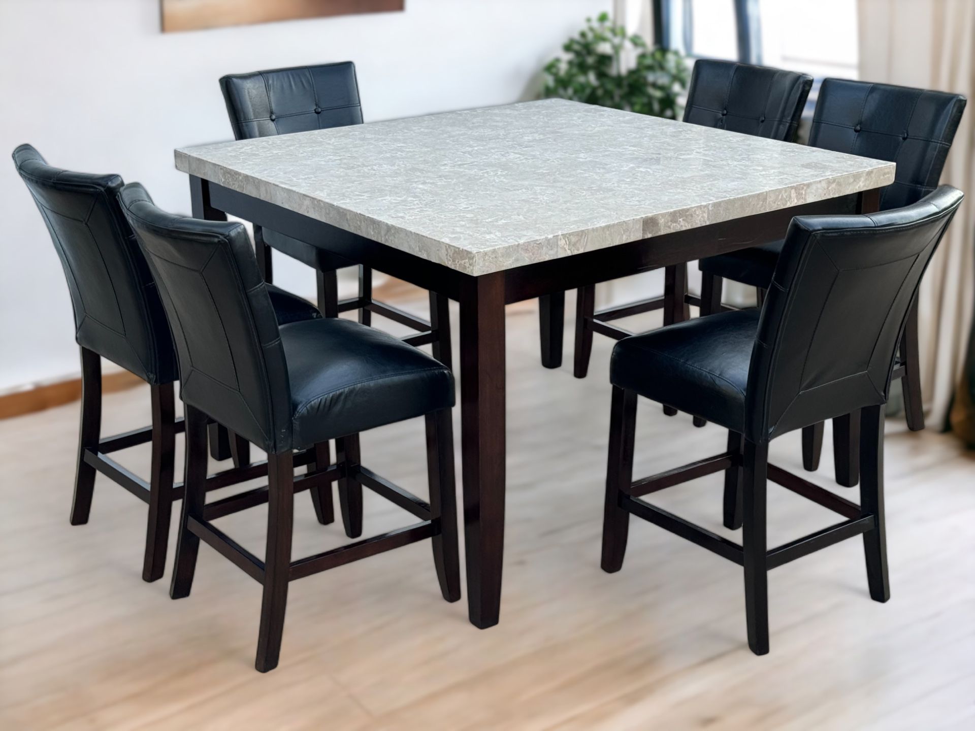 Steve Silver Francis Cherry & Marble Square Dining Table & 6 Chairs