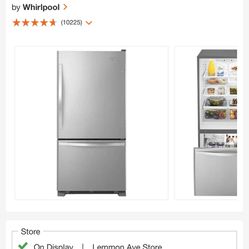 Whirlpool 22 cu. ft. Bottom Freezer Refrigerator in Stainless Steel with Spill Guard Glass Shelves-WRB322DMBM - The Home Depot
