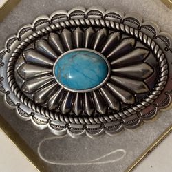 Vintage Belt Buckle Silver And Blue Turquoise 