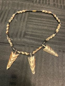 Vintage African Batik Bone Beaded Necklace Ethnic Tribal Rare