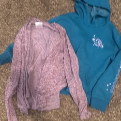 Girls size 7/8 sweater and cardigan (both for $6 or sweater for $4 and purple cardigan for $3)