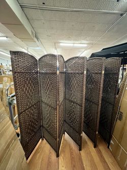 6-Panel Woven Rattan Room Divider