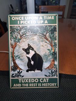 Tuxedo Cat metal sign