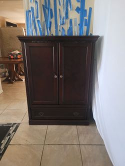 Dark Wood Armoire  TV cabinet with Bottom Drawer