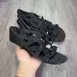 Vionic Kaile Women’s Wedge Shoes Heels Suede Lace Orthopedic Black Size 8