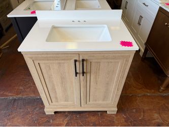 Sinita 30 in. Single Sink Freestanding Weathered Tan Bath Vanity with White Engineered Stone Top