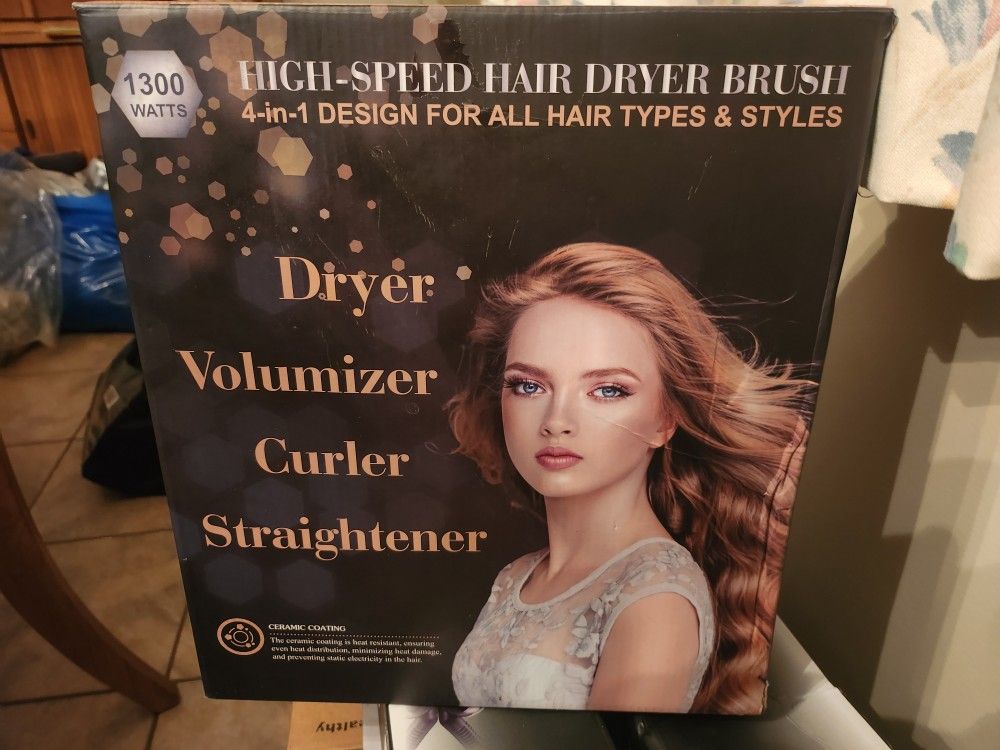 Hair Dryer Brush with Diffuser Blow Dryer Round Brush 4 in 1 Hot Hair Brush with Comb (Black)