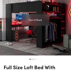 Full Size Loft Bed With Lighted Adjustable Desk (new)