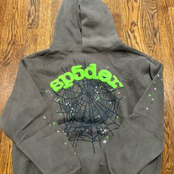 Sp5der Hoodie Grey And Green Size M