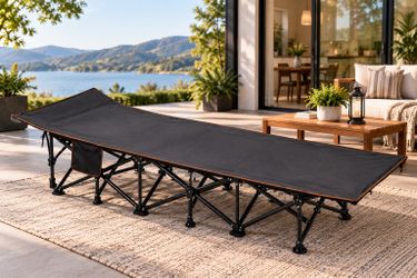 JBZ LIVING Folding Lounge Cot with Thick Gray Cushion – Indoor & Outdoor