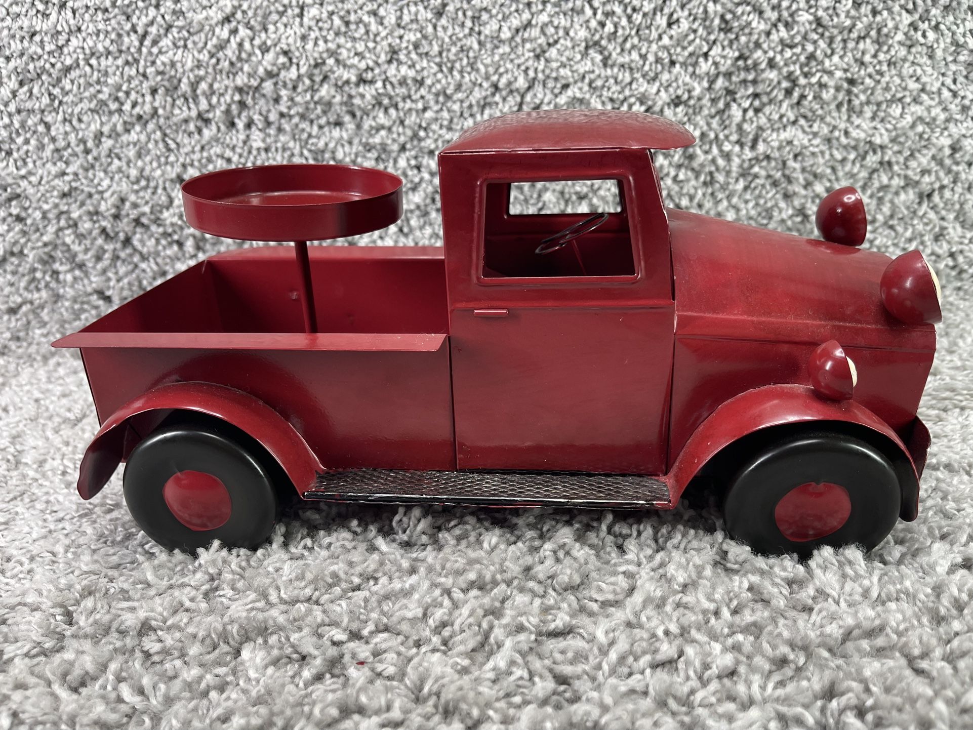Red Christmas Truck Farmhouse Style with Candle Holder 12 Inch Long Home Decor